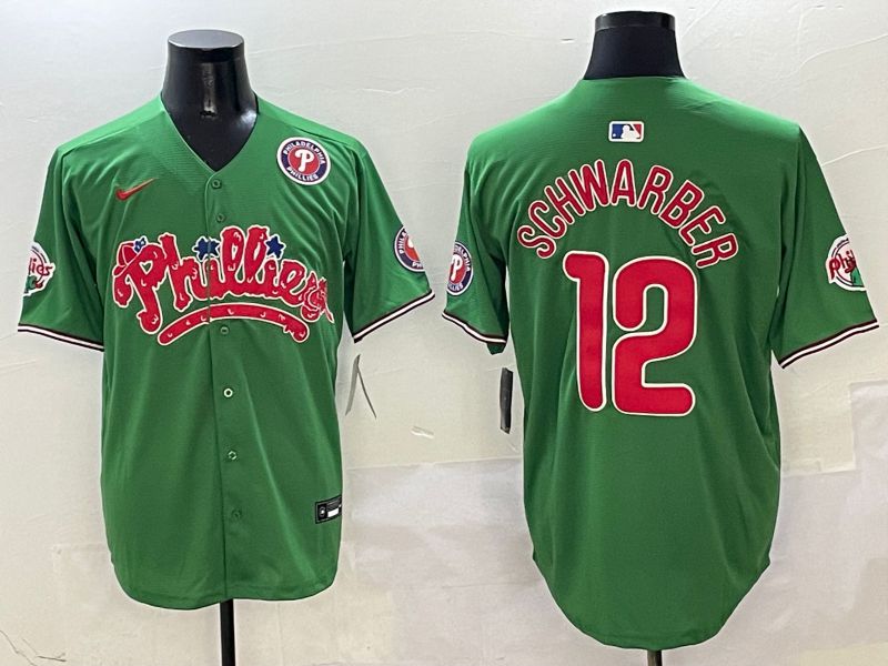 Men Philadelphia Phillies #12 Schwarber Green Fourth generation Joint Name Nike 2025 MLB Jersey style 6->philadelphia phillies->MLB Jersey